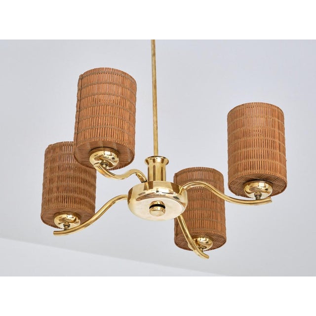 Vintage Four-Arm Brass Chandelier by Paavo Tynell for Oy Taito Ab, 1930s For Sale - Image 4 of 13
