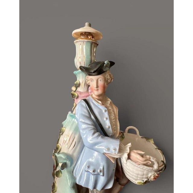 Ceramic Antique Rococo Porcelain Figural Candlesticks from Sitzendorf, 1900, Set of 2 For Sale - Image 7 of 10