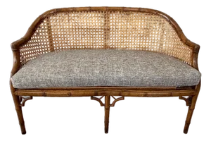 Chinoiserie Faux Bamboo & Caned Barrel Back Settee Loveseat