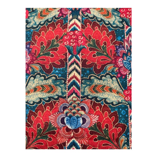 Psychedelia Fabric in Red Blue Green Taupe Color by Mind the Gap 1 1/2 Yards For Sale