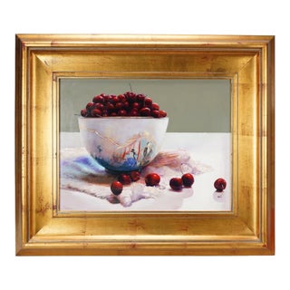 Late 20th Century Original Oil Still Life Painting “The Chinese Bowl” — Chinoiserie Porcelain, Giltwood Frame Signed Adamo For Sale