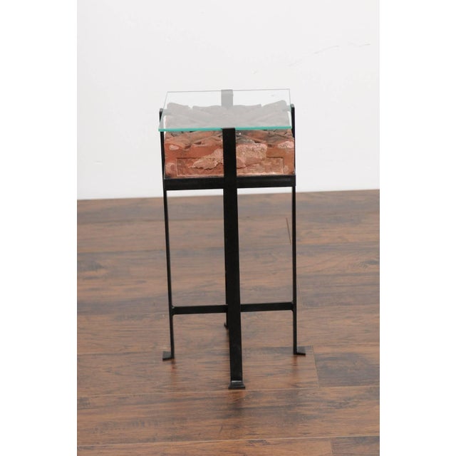 Contemporary Side Table with Antique Italian Red Brick Top and Custom Iron Base For Sale In Atlanta - Image 6 of 9