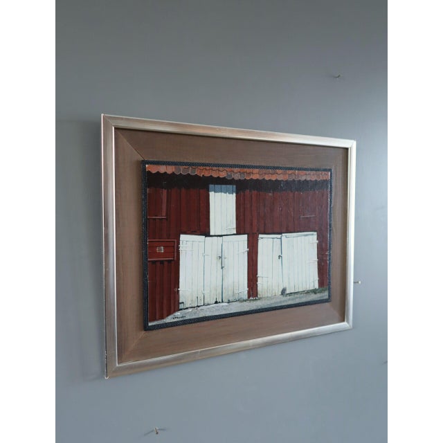 Mid-Century Modern Mid-Century Modern 'The White Doors' Vintage Original Street Scene Oil Painting, Framed For Sale - Image 3 of 13