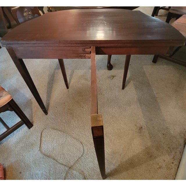 C. 1900 Valiant Furniture Inlaid Mahogany and Satinwood Flip-Top Hepplewhite Gaming Table For Sale - Image 9 of 14