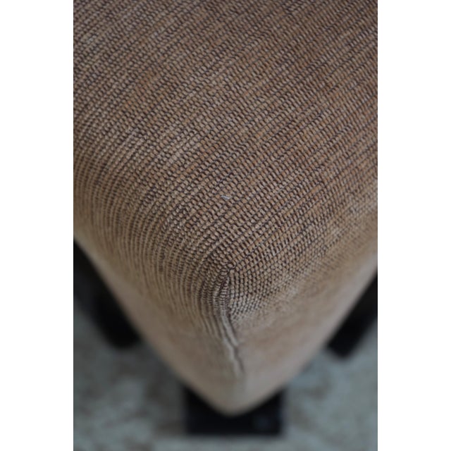 Textile Art Deco Style Upholstered Swivel Ottoman on Ebonized Base For Sale - Image 7 of 9