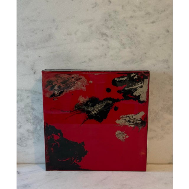 Contemporary abstract art piece in the manner of Clyfford Still's 1940's work. Piece features bold red, black and gold...