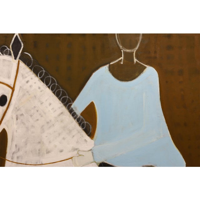 Chocolate Large Equestrian Oil Painting on Unprimed Belgian Linen For Sale - Image 8 of 8