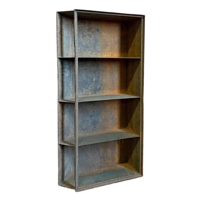 Antique Industrial Galvanized Steel Angled Shelving Unit For Sale
