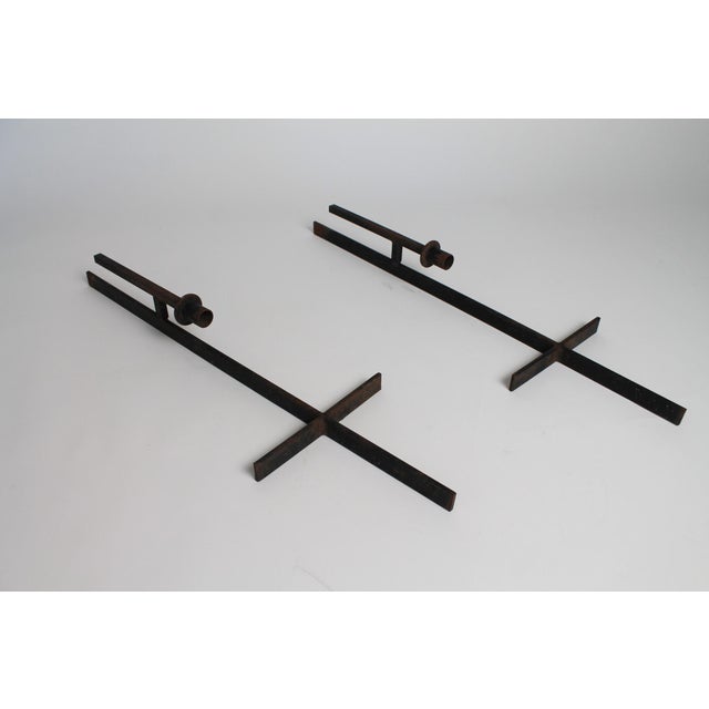 Contemporary Vintage Wrought Iron Cross Candelabra Wall Sconces Attributed to Van Keppel-Green, a Pair, Circa 1960s For Sale - Image 3 of 11