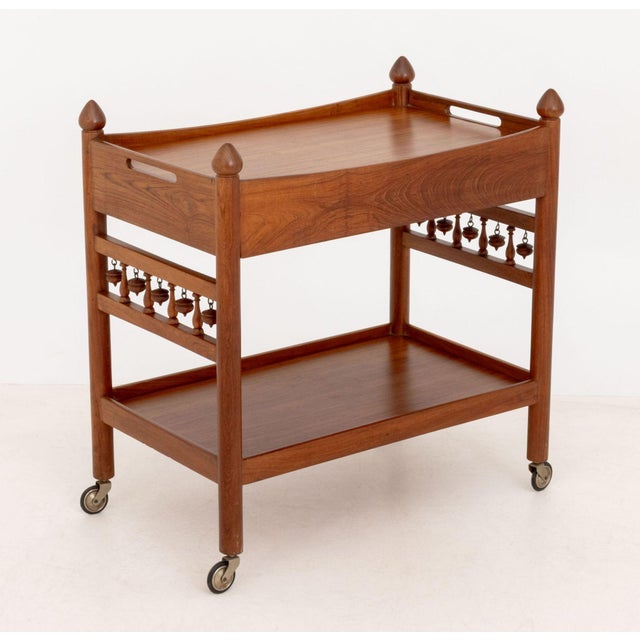 Danish Teak Rolling Tea Trolley For Sale - Image 9 of 9