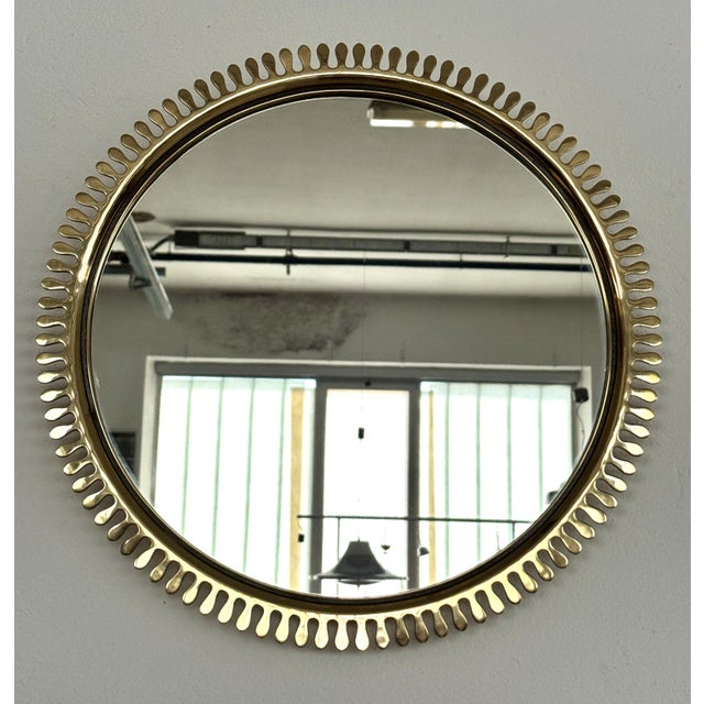 Metal Mid-Century Wall Mirror in Brass by Vereinigte Werkstätten, 1970s For Sale - Image 7 of 13