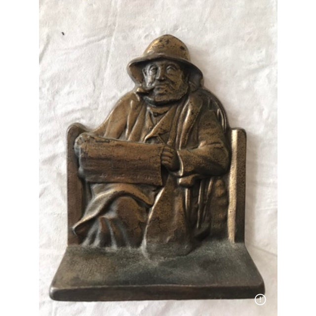 Vintage 1928 Connecticut Foundry Cape Cod Fisherman Cast Iron Bookends – Bronze Finish Nautical Library Decor Pair With Original Matthews Foundry Box For Sale - Image 4 of 6