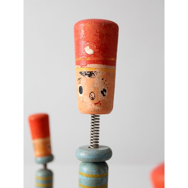 Blue Mid-Century Japanese Wooden Bobblehead Toy Sculpture For Sale - Image 8 of 17
