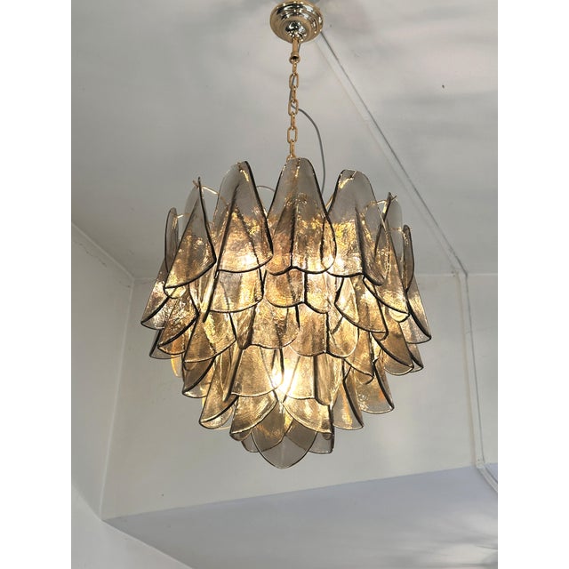 Glass Contemporary Modern Smoked-Fumè "Rondini" Murano Glass Chandelier For Sale - Image 7 of 8