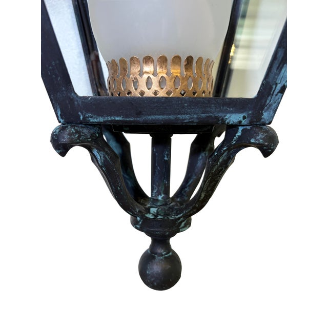 Mid 20th Century Mid 20th Century Pair of English Style Verdigris Lantern Chandeliers For Sale - Image 5 of 8