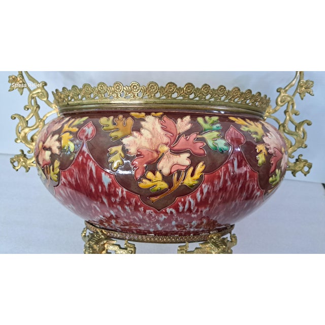 Late 19th Century French Majolica Jardinière With Bronze Dragon Handles For Sale - Image 9 of 15