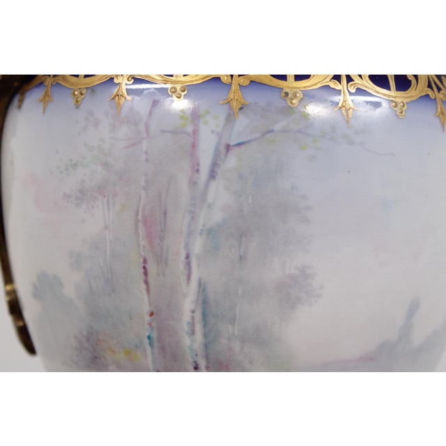 Pair of 1950s Sevres Cobalt Blue Porcelain Painted Urns W. Lids For Sale - Image 17 of 18