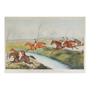 Antique 1850s Liverpool Grand National Steeplechase Horse Race Aquatint