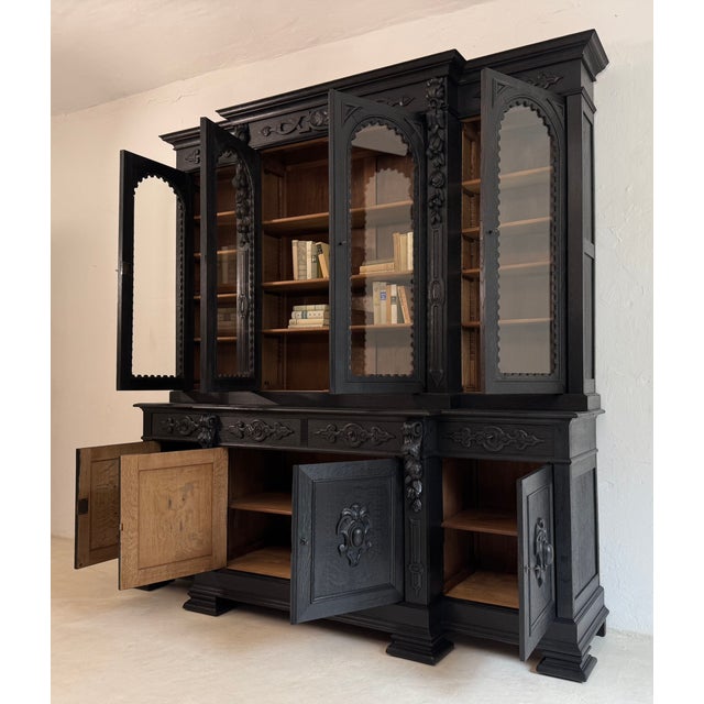 Black Large Antique Ebonised Oak Bookcase, 1890s For Sale - Image 8 of 18