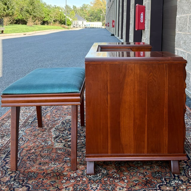 Mid Century Modern Kling Furniture Cherry Modern Collection Solid Cherry 6 Drawer Vanity & Bench For Sale - Image 11 of 18