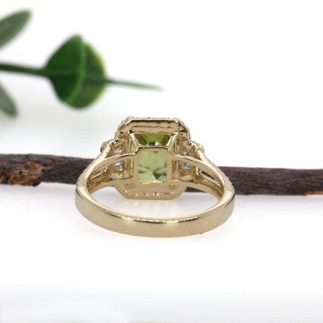 2020s 3.6Ct Sphene Ring With Natural Diamonds Accents: Solid 14k Gold, Cushion 9x7mm, Size 6.75 For Sale - Image 5 of 7