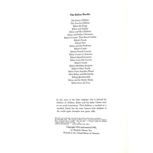 Traditional "The Travels of Babar" 1962 De Brunhoff, Jean For Sale - Image 3 of 12