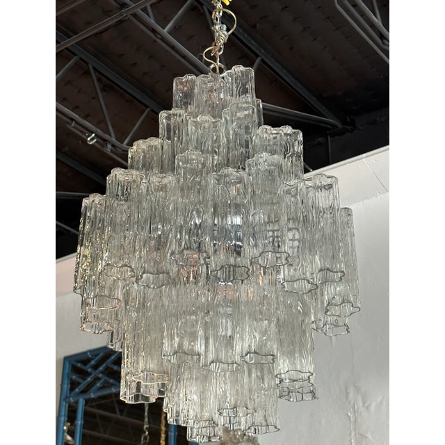 Metal Vintage 1970s Large Murano Tronchi Venini Glass Chrome 5 Tier Chandelier For Sale - Image 7 of 13