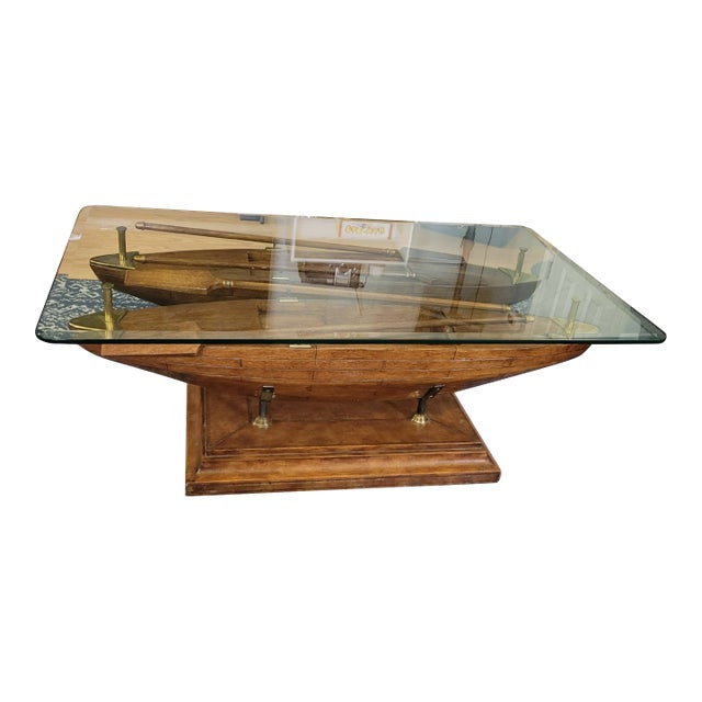 Mid 20th Century Attributed Maitland Smith Double Dory Glass Top Cocktail Table For Sale