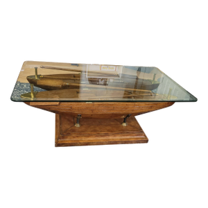 Mid 20th Century Attributed Maitland Smith Double Dory Glass Top Cocktail Table