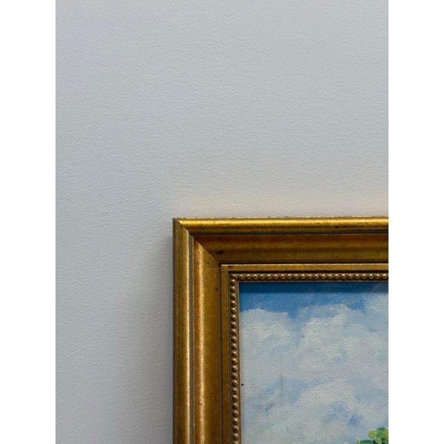 Wood 1980s Framed Impressionist Coastal Village Landscape Painting For Sale - Image 7 of 11