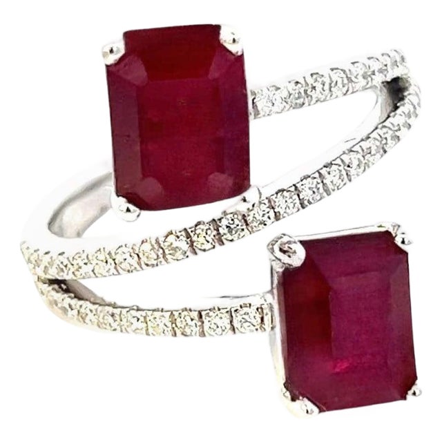 Natural Dual Ruby Diamond Ring 6.5 14k W Gold 5.02 TCW Certified For Sale