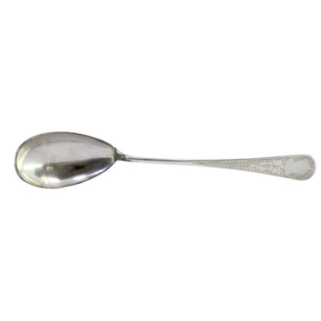 Silver Dessert Spoon in Guilloche Silver with Monogram Plaque For Sale - Image 8 of 8