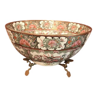 Mid 19th Century Antique Chinese Famile Rose Punch Bowl For Sale