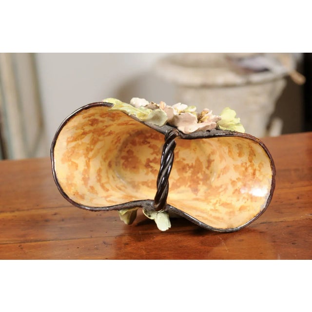 French Ecole de Fontainebleau Barbotine Jardinière Basket with Floral Décor For Sale - Image 11 of 12