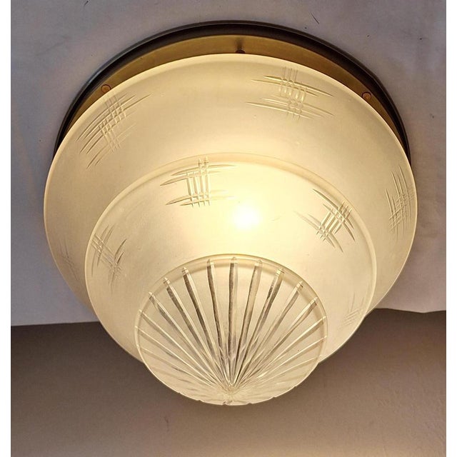 1930s German Art Deco Brass Ceiling Lamp with Cut Glass Shade, 1930s For Sale - Image 5 of 7
