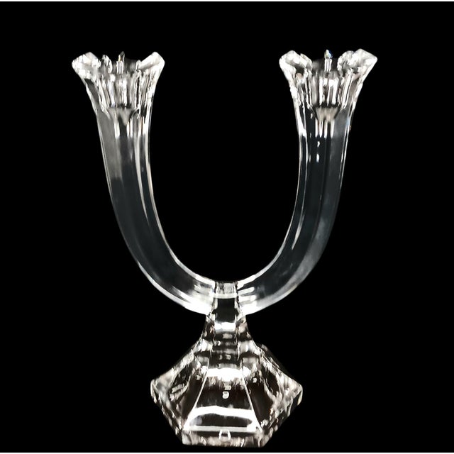 Early 21st Century Vintage Nachtmann Crystal Double Arm Candlestick Holder Clear Glass Candleabra For Sale - Image 5 of 11