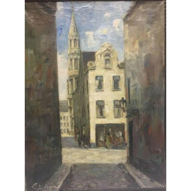 Brussels Tower, Meyer Meyen? Paul, Oil on canvas, approx. 80.3 cm x 60.2 cm, one small repair. This piece is designed in...