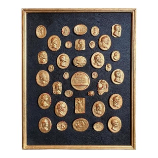 Grand Tour Revival Gilded Intaglio Arrangement on the Leather Board and in Gilt Frame For Sale