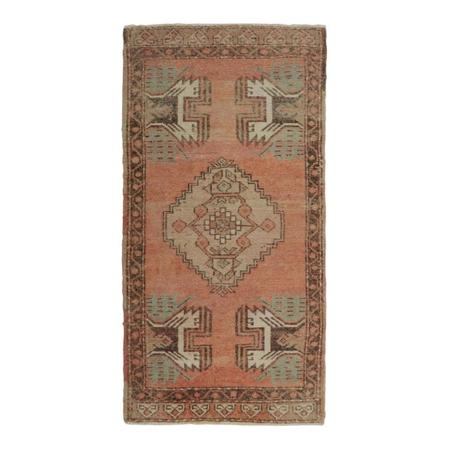 Vintage Turkish Rug in Pink and Cream With Geometric Medallion | Rug & Kilim For Sale