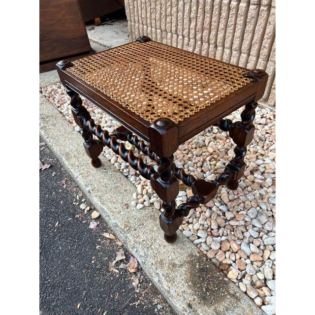 Early 20th Jacobean Style Barley Twist Cane Seat Stool For Sale - Image 4 of 10