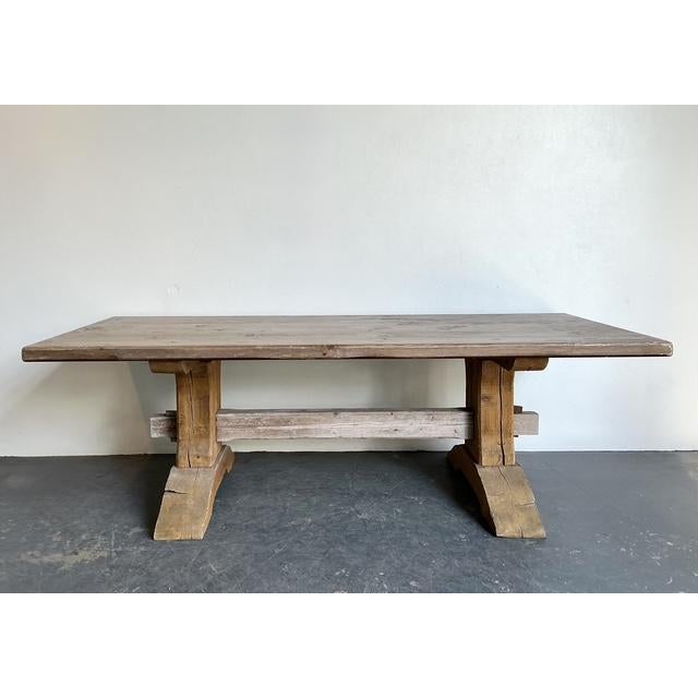 Farmhouse Vintage Rustic Trestle Table For Sale - Image 3 of 14