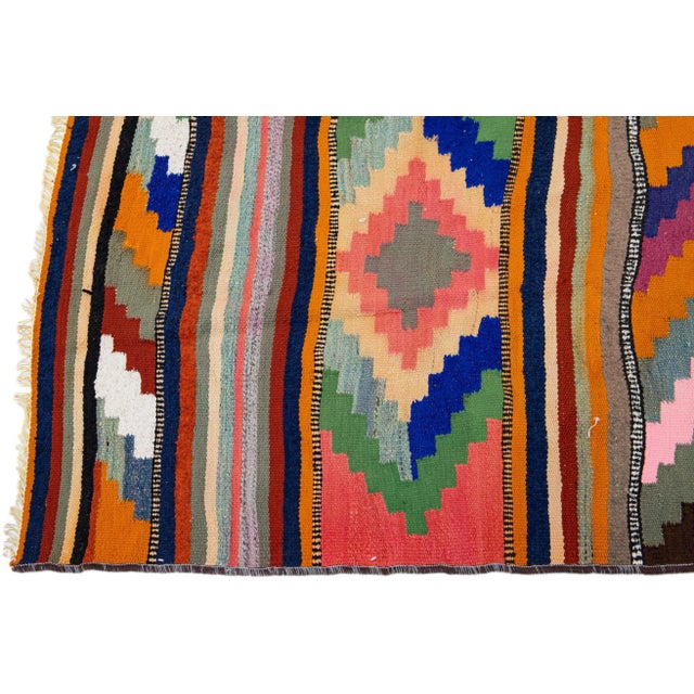 1960s Vintage Turkish Kilim Multicolor Handmade Tribal Wool Rug For Sale - Image 4 of 8