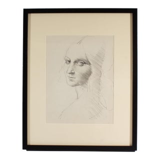 Graphite Portrait Drawing of a Woman by James L. Bruch For Sale