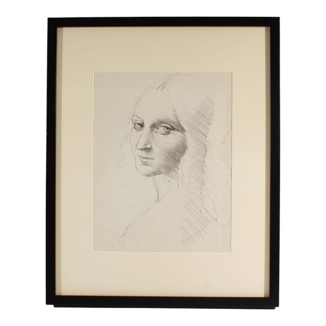 Graphite Portrait Drawing of a Woman by James L. Bruch For Sale