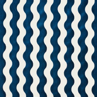 Schumacher The Wave Velvet Fabric in Navy For Sale