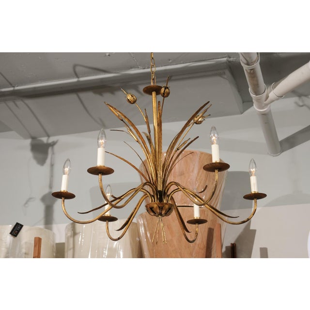 Vintage 6-Light Italian Bulrush Toleware Chandelier For Sale - Image 9 of 12