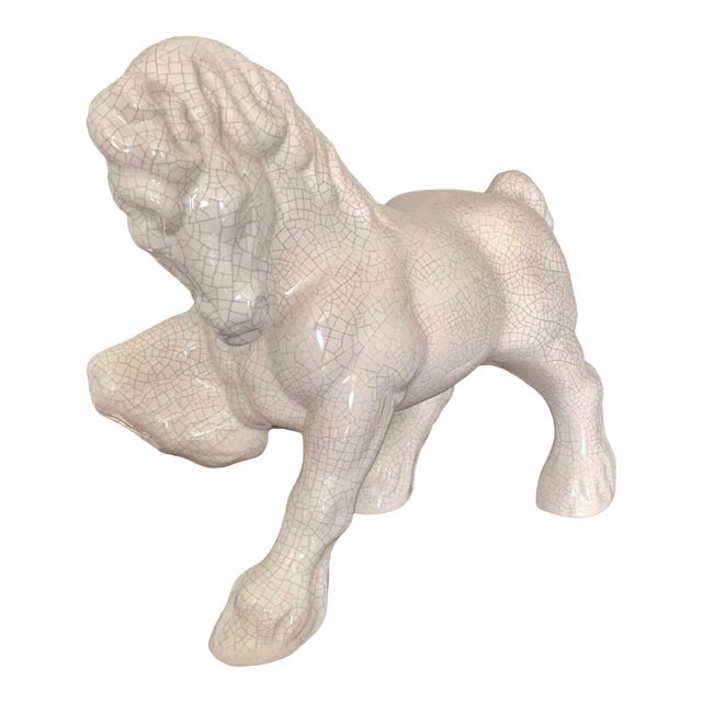 Vintage Crackle Finish Ceramic Cream Color Horse Figure For Sale