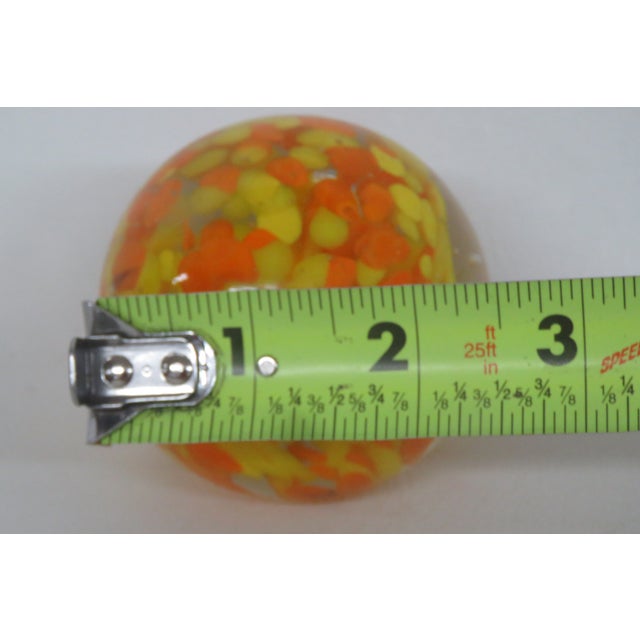 Glass Art Glass Paperweight Controlled Bubble With Yellow and Orange Speckles 4519b For Sale - Image 7 of 9
