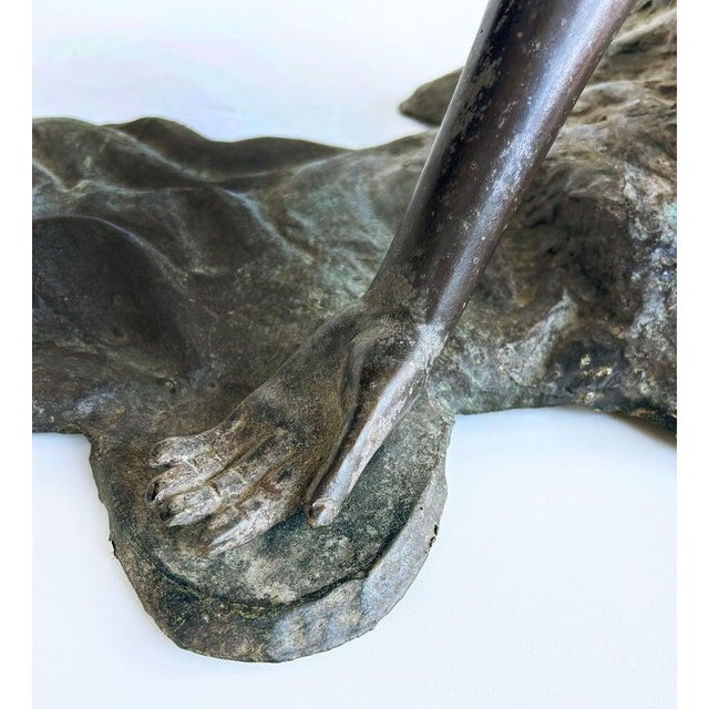 Vintage Sculptural Spelter Nude Coffee Table With Bronze Patina and Glass Top For Sale - Image 10 of 12