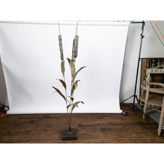 Tall French Mid 20th Century Cattail Sculpture Mounted on a Black Base For Sale - Image 4 of 10